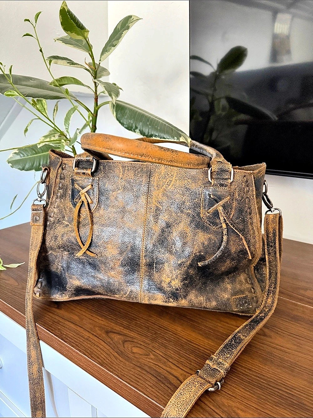 Bed Stu Rockababy Distressed Leather Tote in Brown & Black